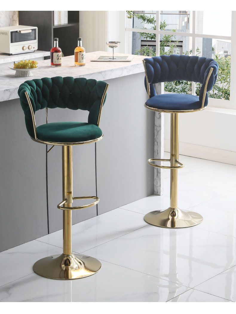Light Luxury Bar Stool Adjustable Rotating Home Use Backrest High Stool Simple Creative Bar Chair Internet Celebrity Woven Chair