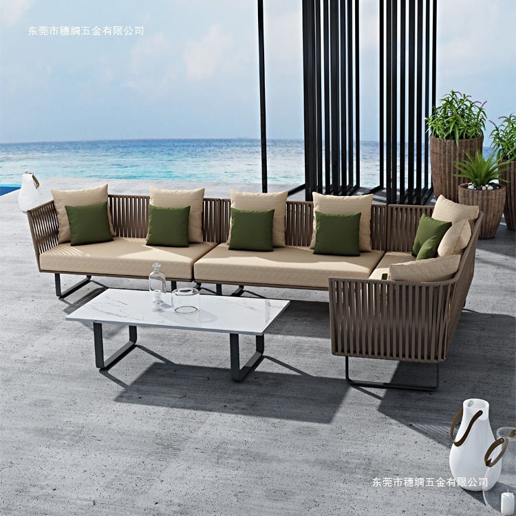 Outdoor Sofa Waterproof Outdoor Restaurant Seat Rattan Sofa Courtyard Terrace Balcony Leisure Double Rattan Woven Sofa Chair
