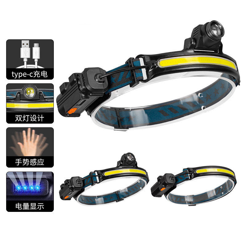 New Arrival USB Charging Waterproof Dual Light Source Night Running Head-Mounted Light Outdoor Mountaineering Wild Camping Induction Headlamp