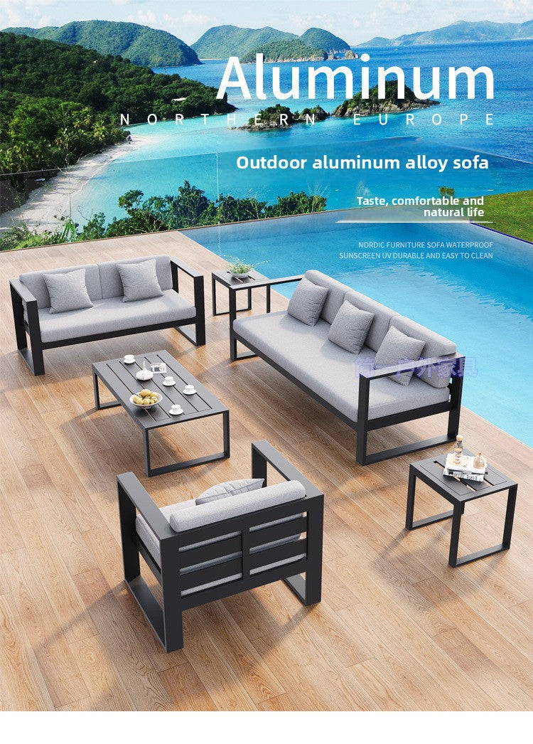 Outdoor Aluminum Alloy Sofa Courtyard Villa Coffee Table Set Waterproof Anti-Slip B&B Hotel Cross-Border Export Furniture