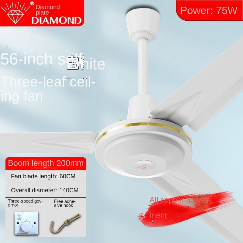 Diamond Ceiling Fan 56inch 3 metal blades alluminium/copper motor