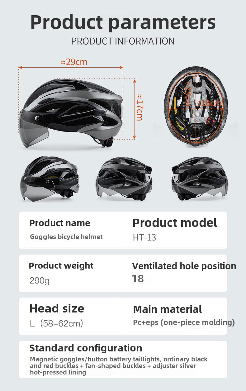 Ce Riding Helmet Magnetic Suction Goggles Men's and Women's Summer Road Safety Hat with Brim Integrated Molding Breathable Handsome