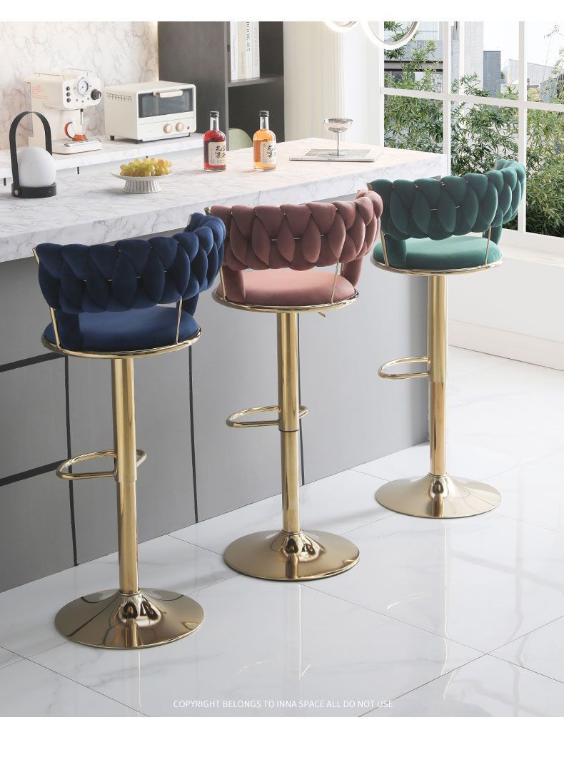 Light Luxury Bar Stool Adjustable Rotating Home Use Backrest High Stool Simple Creative Bar Chair Internet Celebrity Woven Chair
