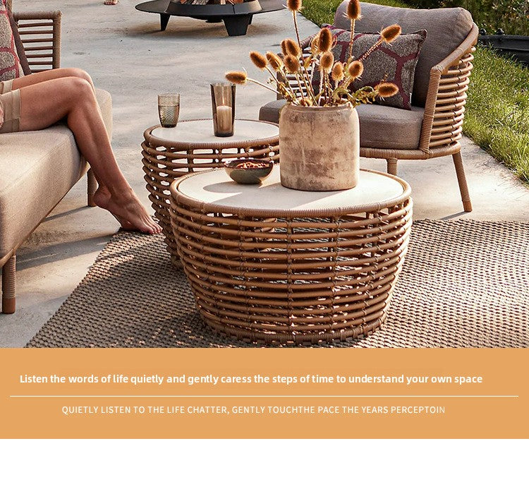 Outdoor Rattan Sofa Courtyard Leisure Outdoor Balcony Rattan Chair Sunproof Waterproof Homestay Sunroom Combination Furniture
