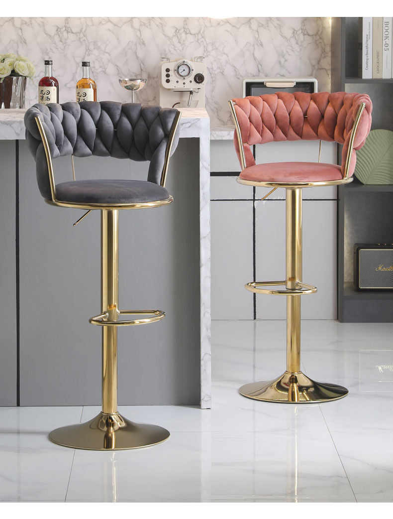 Light Luxury Bar Stool Adjustable Rotating Home Use Backrest High Stool Simple Creative Bar Chair Internet Celebrity Woven Chair