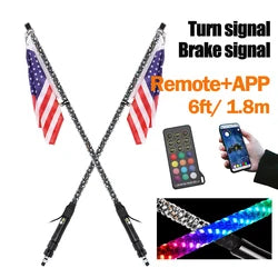 Remote Bluetooths APP Led Flag 3ft 4ft 5ft 6ft Flexible Spiral RGB Antenna Led Offroad UTV RZR Boat Led Whips Light for ATV