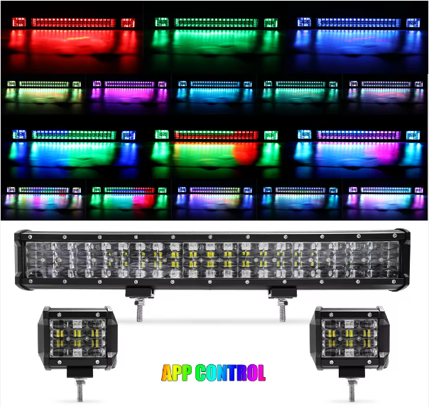 APP Control 4'' 20'' Barra De Luz Led Rgb 4x4 RGBW Multicolor Color Chasing Halo RGB Led Light Bar Offroad for Polaris ATV