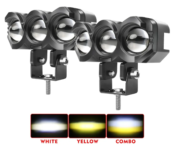 Best Value 3 Lens Projector Foglamp Mini Driving Lighting Dual Color Motorcycle