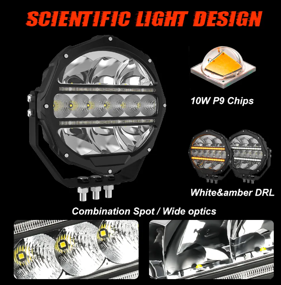 High Power 1400M Super Bright Truck 4WD Offroad LED Spotlight 4x4 9 inch, Car Led Work Light 24V 12V Round Led Driving Light DRL