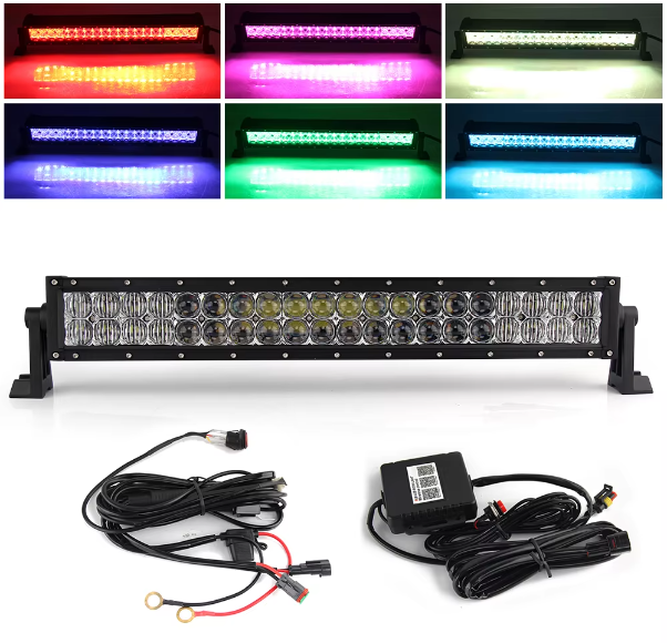 Super Bright 180W Combo Beam Blue-tooth Controlled 22 32 42 52 Inch Car Truck 4X4 Off Road Rgb Dual Row Led Light Bar 20 Inch