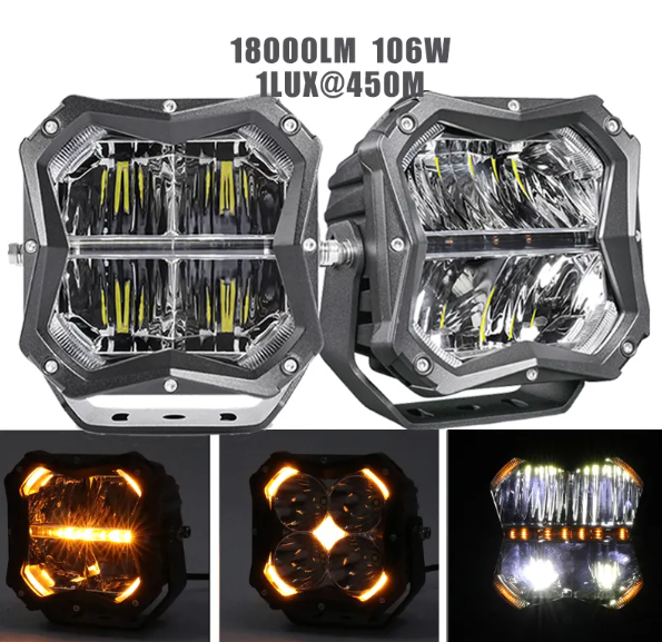 Super Bright Square Cube Off Road Lights with Amber Backlight 5 Inch Led Pods For Trucks