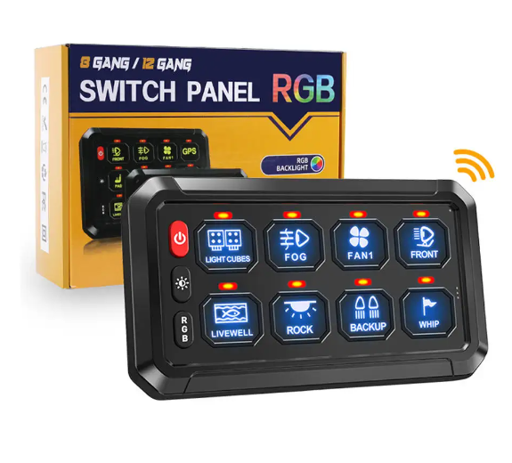 Wireless 8 Gang Aluminum Programmable Switch Panel Off Road 12 Volt Aux Light 8 Gang Switch Panel with Circuit Control Relay Box