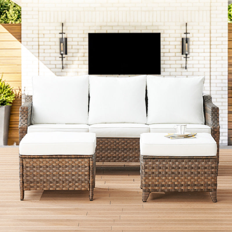 Cross-Border Outdoor Rattan Sofa Set Courtyard Combination Sunproof Waterproof Three-Person Rattan Chair Outdoor Furniture Garden Sofa