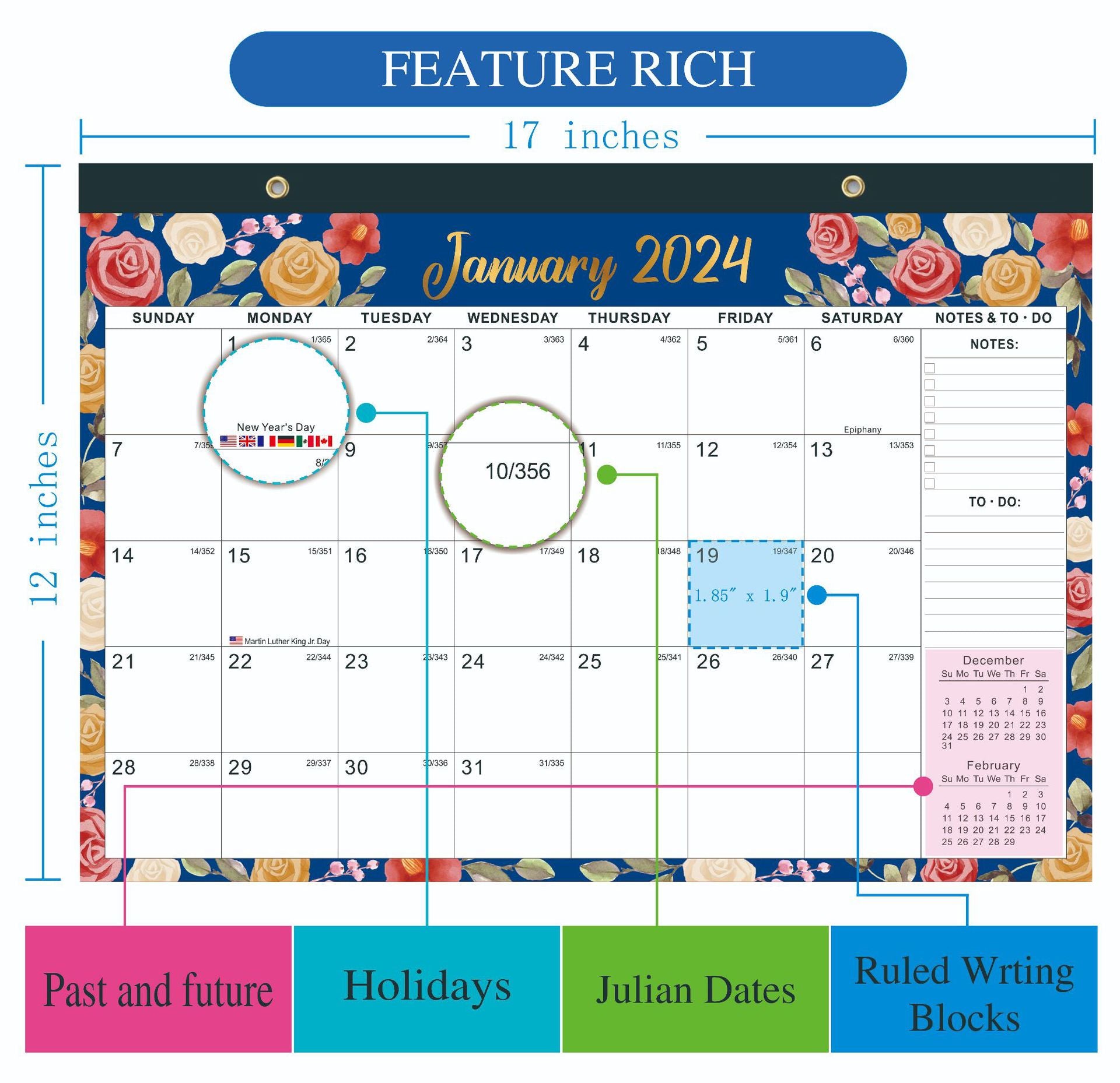 New 2024 English Calendar Amazon Wall Calendar 18 One Countdown English Desktop Simple Desk Calendar