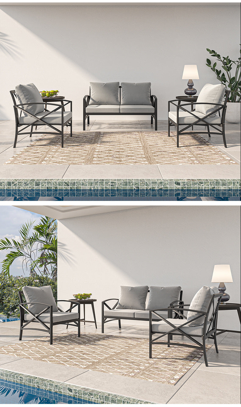 Outdoor Leisure Iron Art Sofa Set Garden Hotel Business Reception Sofa Waterproof Industrial Style Iron Frame Chair