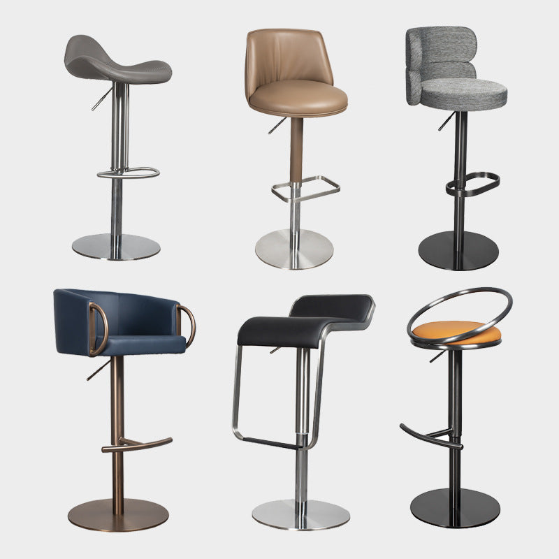 Bar Stool with Adjustable Height and Swivel Function, Backrest Bar Stool for Front Desk, Luxury Home Use Chair, Iron Art Stainless Steel High Stool