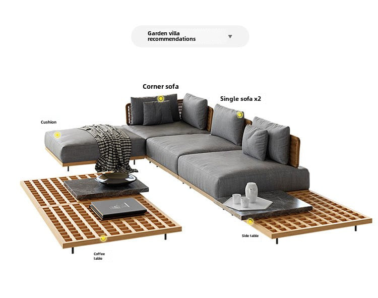 Outdoor Rattan Sofa Courtyard Nordic Solid Wood Garden Balcony Leisure Art Rattan Chair Combination Outdoor Rattan Furniture