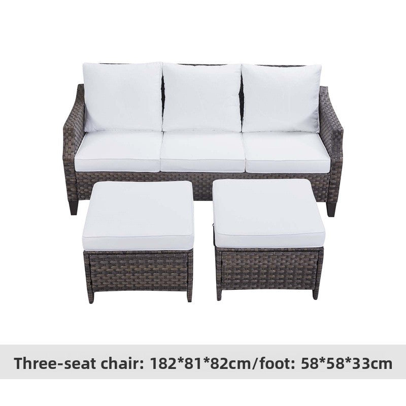 Cross-Border Outdoor Rattan Sofa Set Courtyard Combination Sunproof Waterproof Three-Person Rattan Chair Outdoor Furniture Garden Sofa
