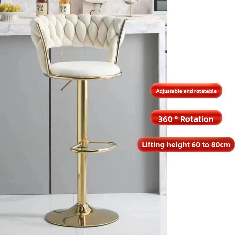 Light Luxury Bar Stool Adjustable Rotating Home Use Backrest High Stool Simple Creative Bar Chair Internet Celebrity Woven Chair