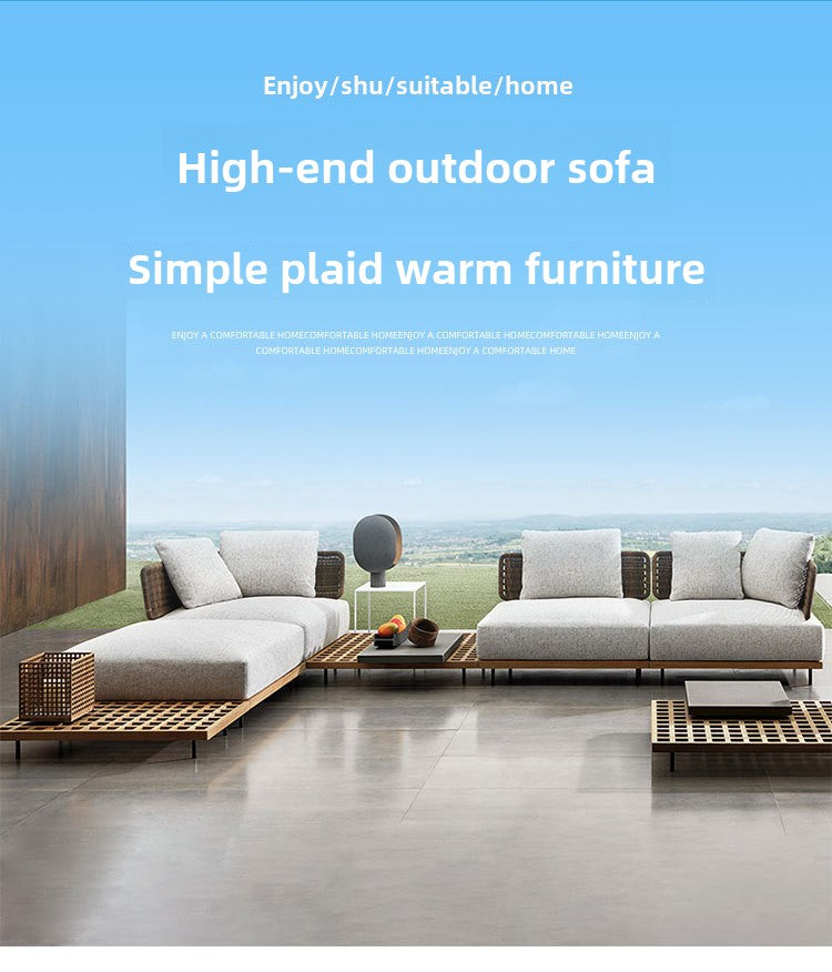 Outdoor Rattan Sofa Courtyard Nordic Solid Wood Garden Balcony Leisure Art Rattan Chair Combination Outdoor Rattan Furniture