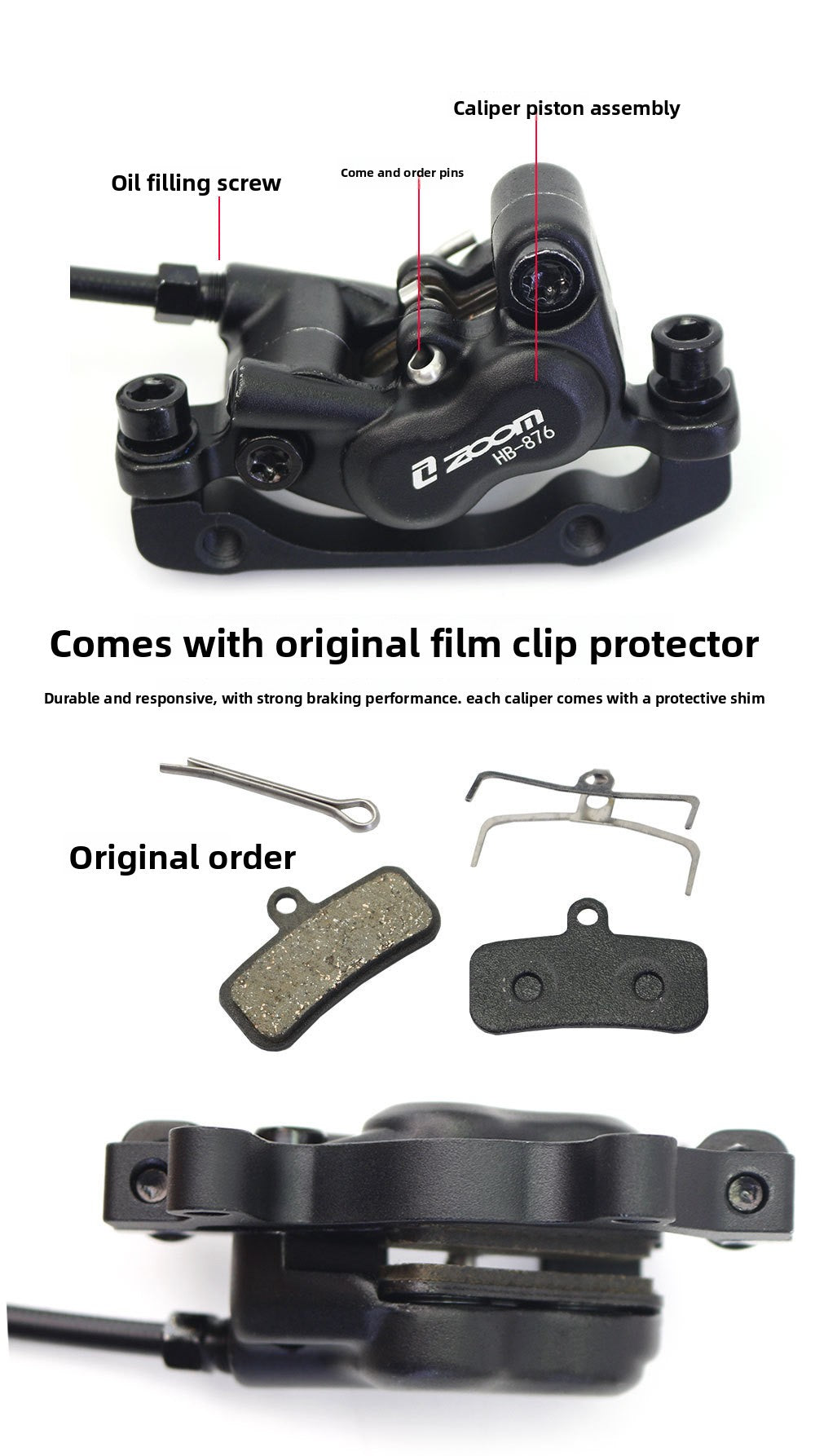 ZOOMHB876 Four-Piston Oil Brake Mountain Bike Front and Rear Oil Disc Brake Pads Disc Bilateral Brake Hydraulic Brake