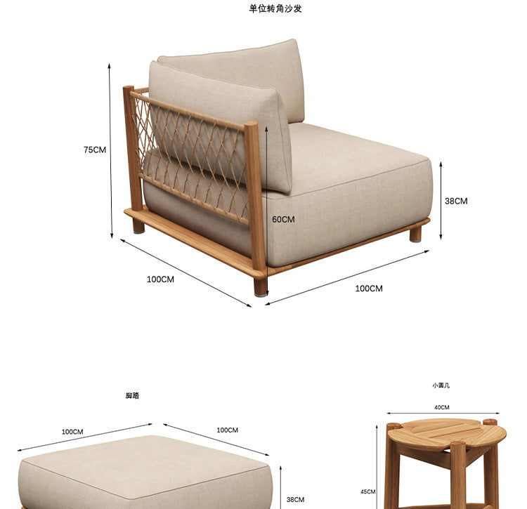 Outdoor Sofa Courtyard Villa Leisure Waterproof Hotel Homestay Outdoor Garden Terrace Solid Wood Rattan Sofa Set