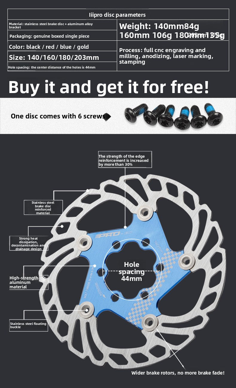 IIIPRO Floating Disc Brake Rotor Six-Spoke Disc Brake Rotor 140/160/180/203mm Mountain Bike Brake Disc