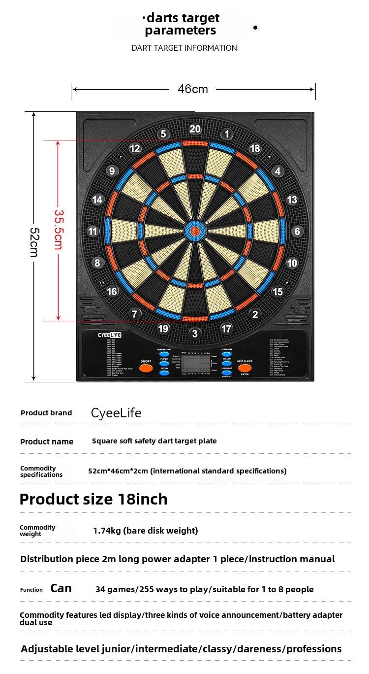 Cyeelife18-Inch Soft Electronic Dartboard Disc Home Bar Entertainment Competition Professional Safety Automatic Scoring