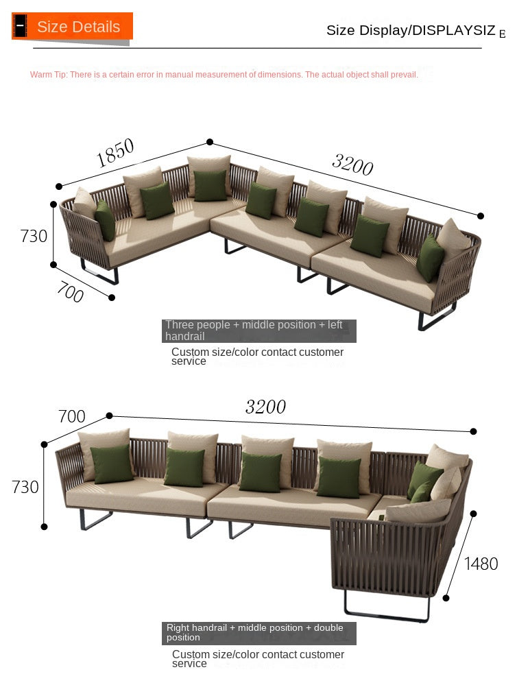 Outdoor Sofa Waterproof Outdoor Restaurant Seat Rattan Sofa Courtyard Terrace Balcony Leisure Double Rattan Woven Sofa Chair