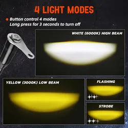 3 inch 60W High Low Beam White Yellow Fog Lights Motorcycle Headlight Auxiliary Mini Driving Light Dual Color for Motorbike