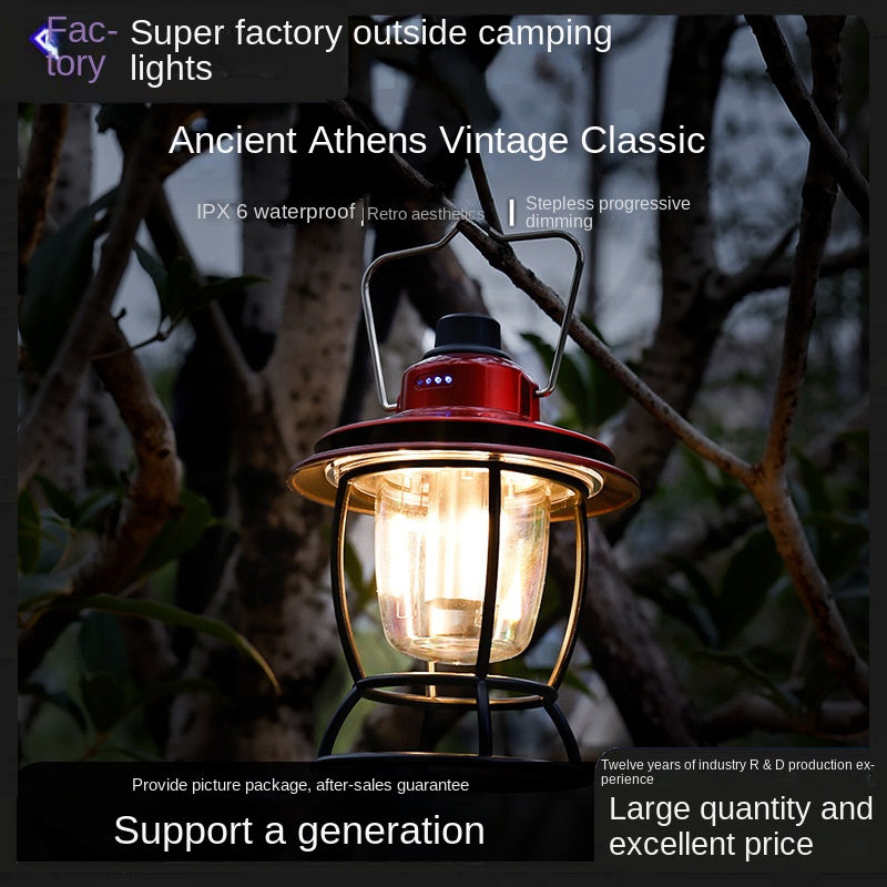 Camping Lantern Charging Retro Barn Lantern Outdoor Multifunctional Camping Lamp Tent Light Portable Lamp Electrodeless Dimming Ambience Light