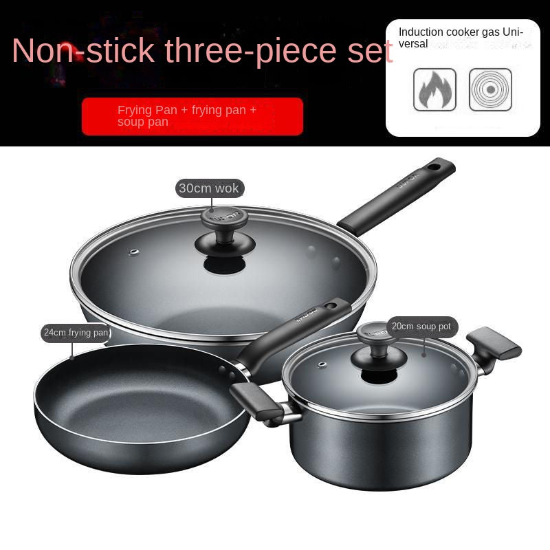 Supor pot set three-piece frying pan non-stick pot household gas induction cooker pot