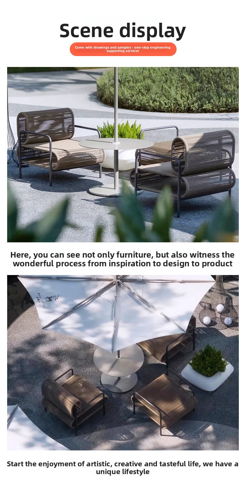 Outdoor Sofa and Coffee Table Set Waterproof Sunproof for Open Air B&B Garden Courtyard Villa Balcony Leisure Rattan Sofa