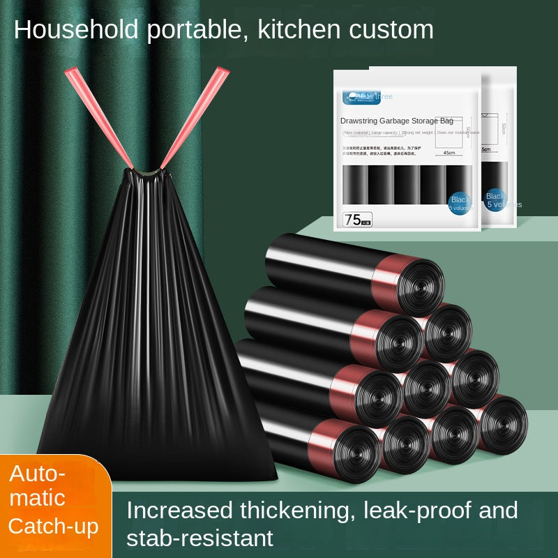 Thickened Drawstring Garbage Bag Disposable Household Kitchen Hotel Vest Garbage Bag Black Plastic Bag Commercial Use