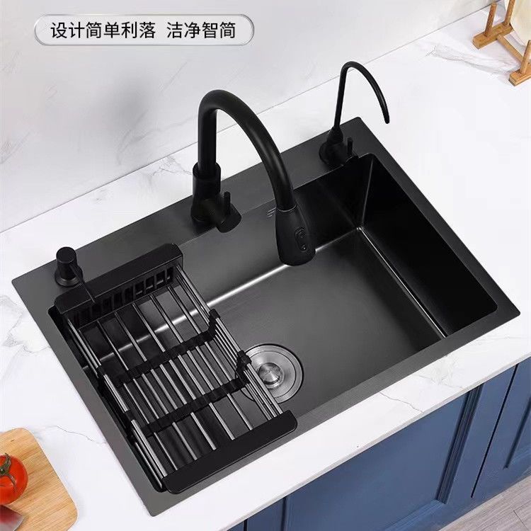 Jomow Stainless Steel Black Nano Sink Handmade Large Single Sink Washing Basin Full Set of Counter Basin Drop-in Sink