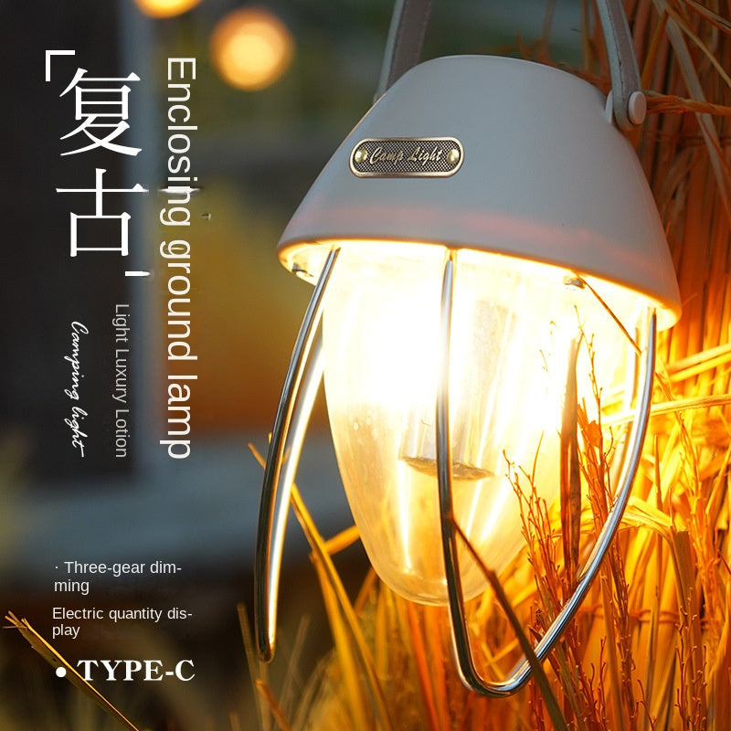 New Camping Lantern Rechargeable Portable Outdoor Mountain Camping White Light Warm Light Type-C Charging Tent Light