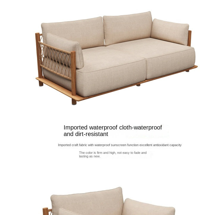 Outdoor Sofa Courtyard Villa Leisure Waterproof Hotel Homestay Outdoor Garden Terrace Solid Wood Rattan Sofa Set