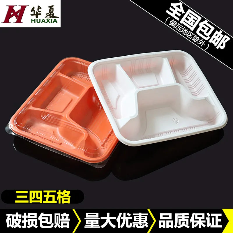 100pcs Disposable lunch box bento box fast food lunch box packing box with cover rectangular divided grid 2 3 4 5