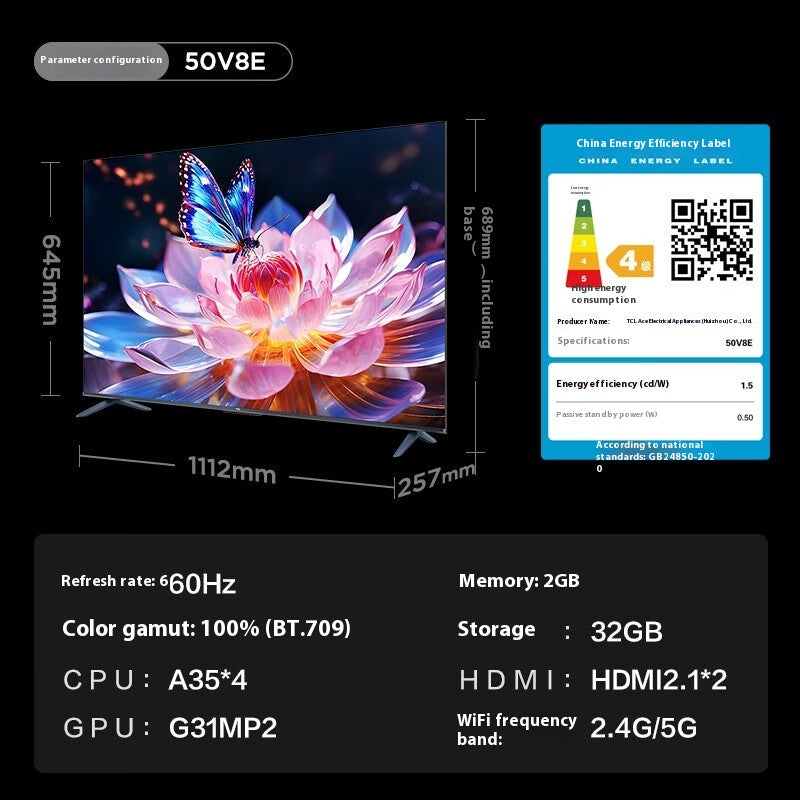 TCL TV 43/50/55/65/75 Inch V8e Series 2+32GB Large Memory AI Remote Voice-Free Multi-Eye Protection 4K Ultra-Clear Dual-Frequency WiFi Intelligent Voice