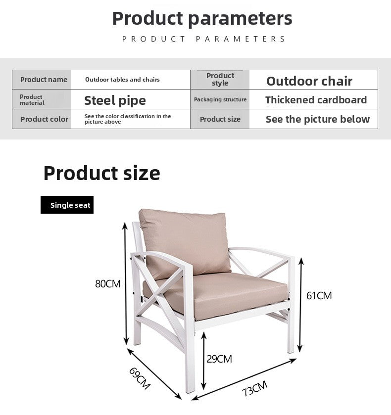 Outdoor Leisure Iron Art Sofa Set Garden Hotel Business Reception Sofa Waterproof Industrial Style Iron Frame Chair