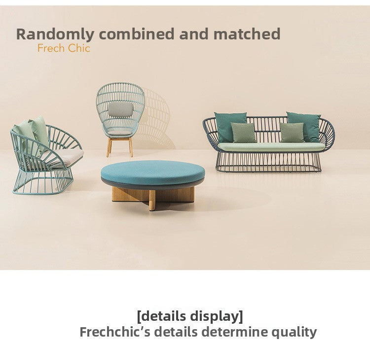 Nordic Rattan Sofa Outdoor Courtyard Villa Leisure Rattan Lounge Chair Waterproof Sunproof Hotel Homestay Furniture Set