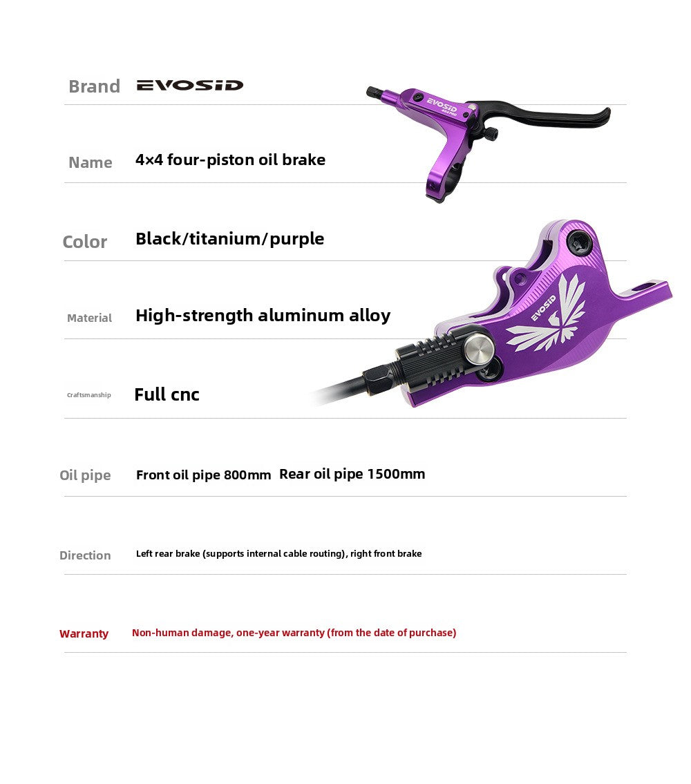 EVOSID Four-Piston Oil Brake Mountain Bike Oil Disc CNC Aluminum Alloy Internal Cable Routing Downhill DH/XC Hydraulic Disc Brake