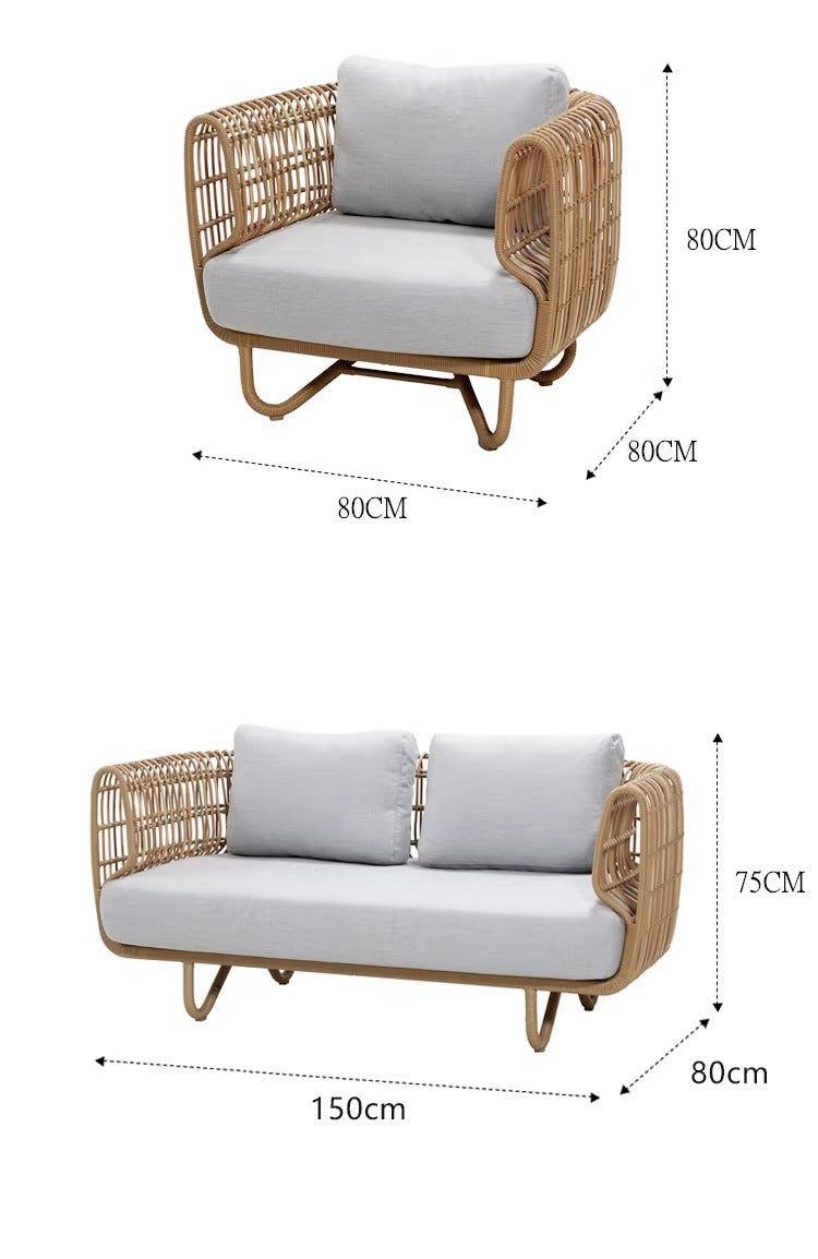 Outdoor Rattan Sofa and Coffee Table Set for Courtyard Garden Terrace Leisure Woven Rattan Chair Outdoor Waterproof Sunproof Sofa