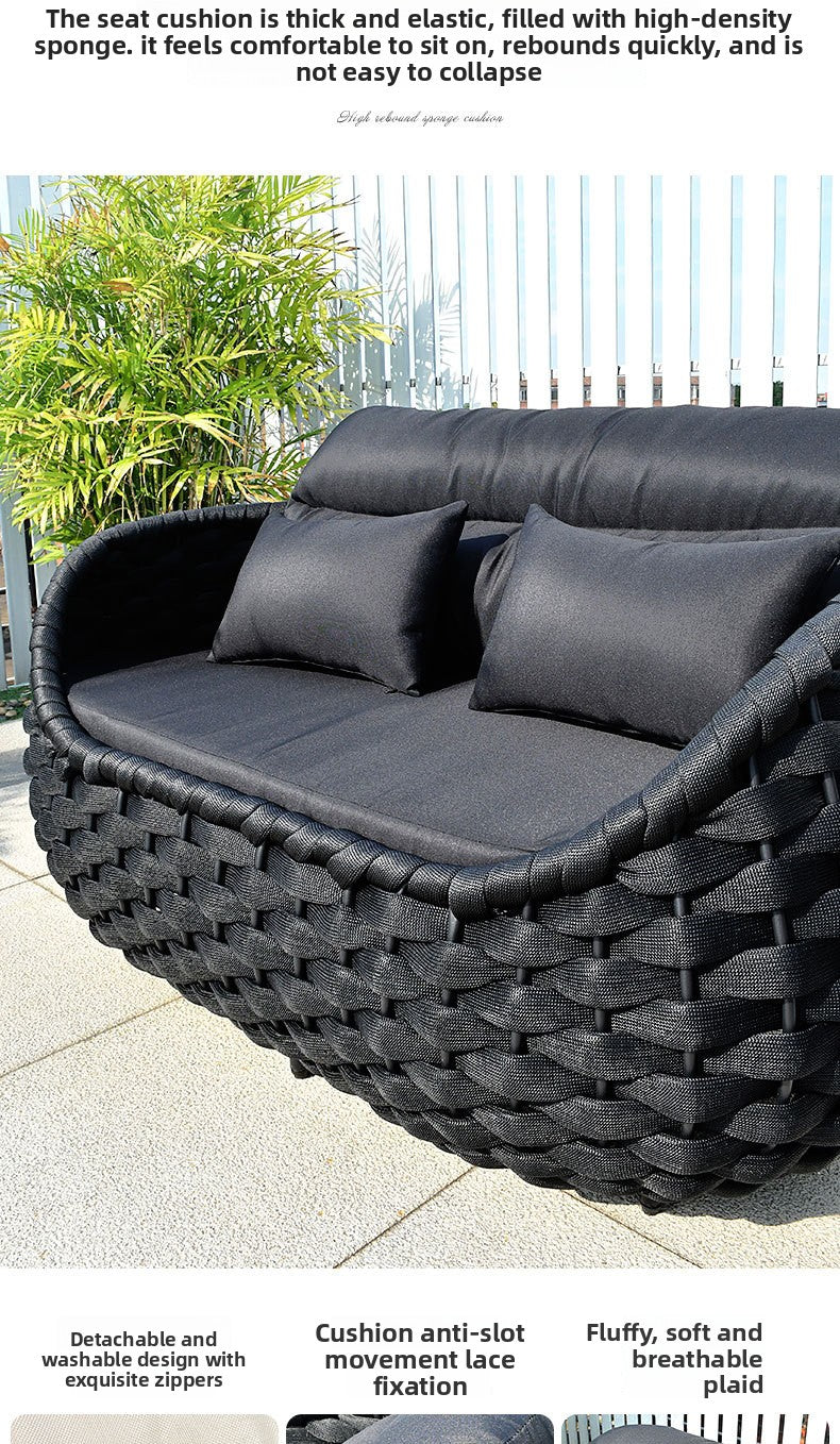 Outdoor Sofa High-End Homestay Villa Courtyard Garden Waterproof Sunproof Rattan Single Rattan Chair Furniture Coffee Table Set