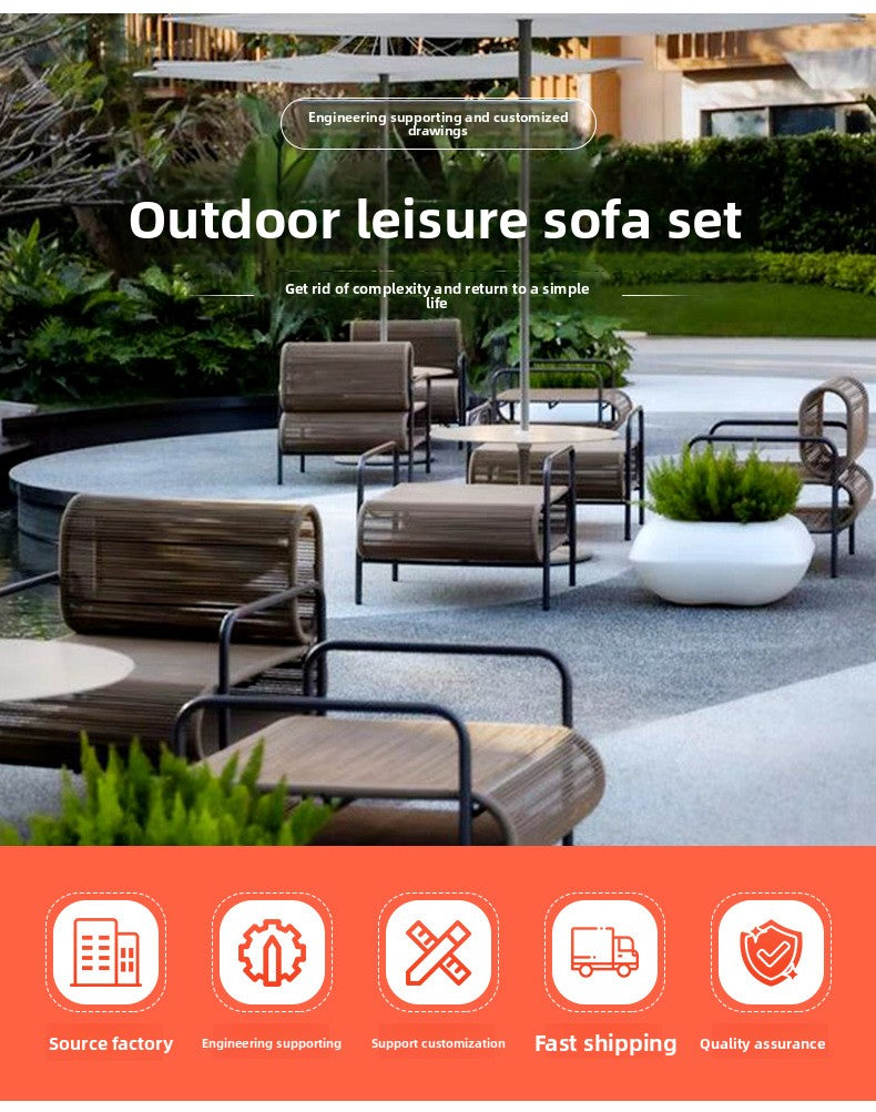 Outdoor Sofa and Coffee Table Set Waterproof Sunproof for Open Air B&B Garden Courtyard Villa Balcony Leisure Rattan Sofa