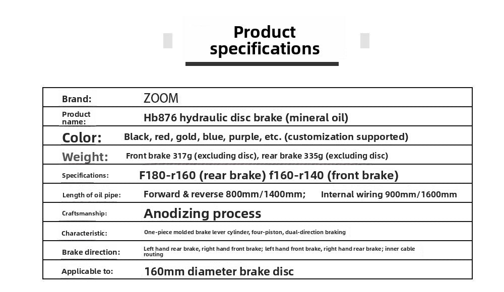 ZOOMHB876 Four-Piston Oil Brake Mountain Bike Front and Rear Oil Disc Brake Pads Disc Bilateral Brake Hydraulic Brake