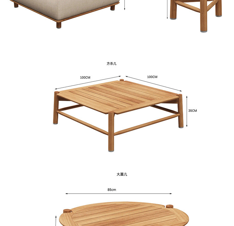 Outdoor Sofa Courtyard Villa Leisure Waterproof Hotel Homestay Outdoor Garden Terrace Solid Wood Rattan Sofa Set