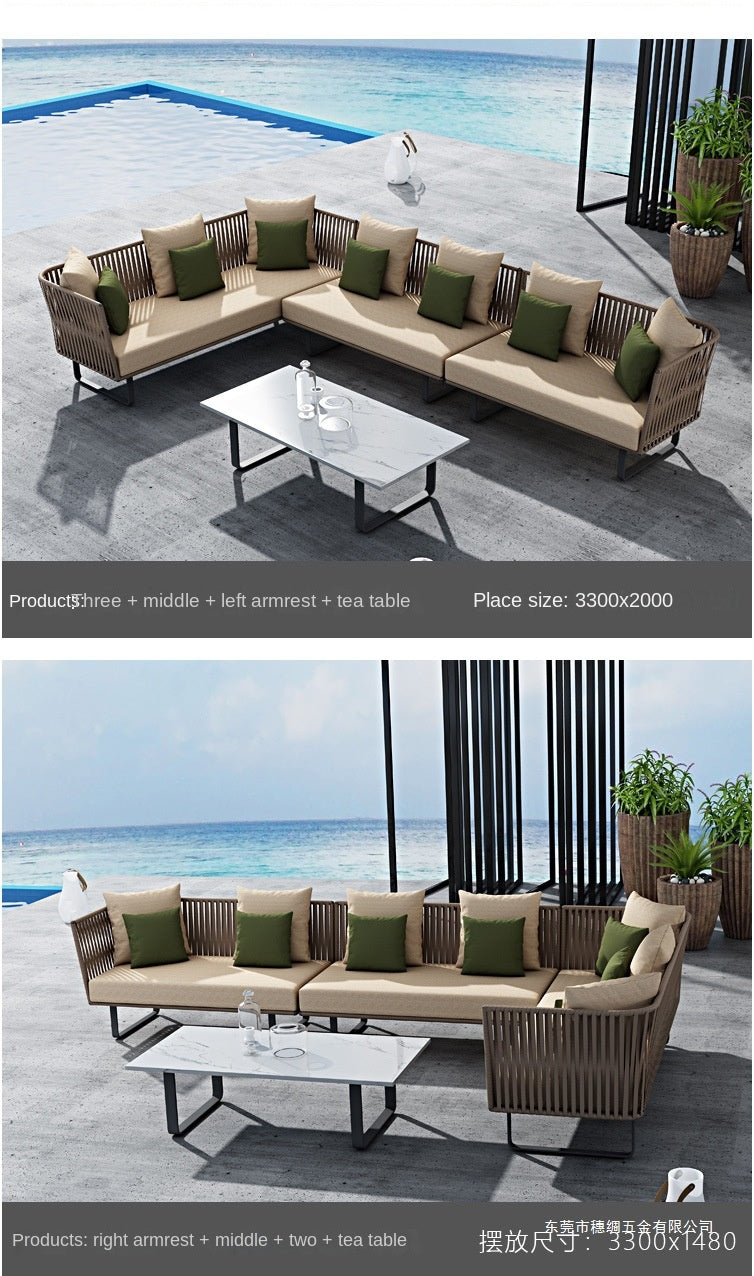 Outdoor Sofa Waterproof Outdoor Restaurant Seat Rattan Sofa Courtyard Terrace Balcony Leisure Double Rattan Woven Sofa Chair