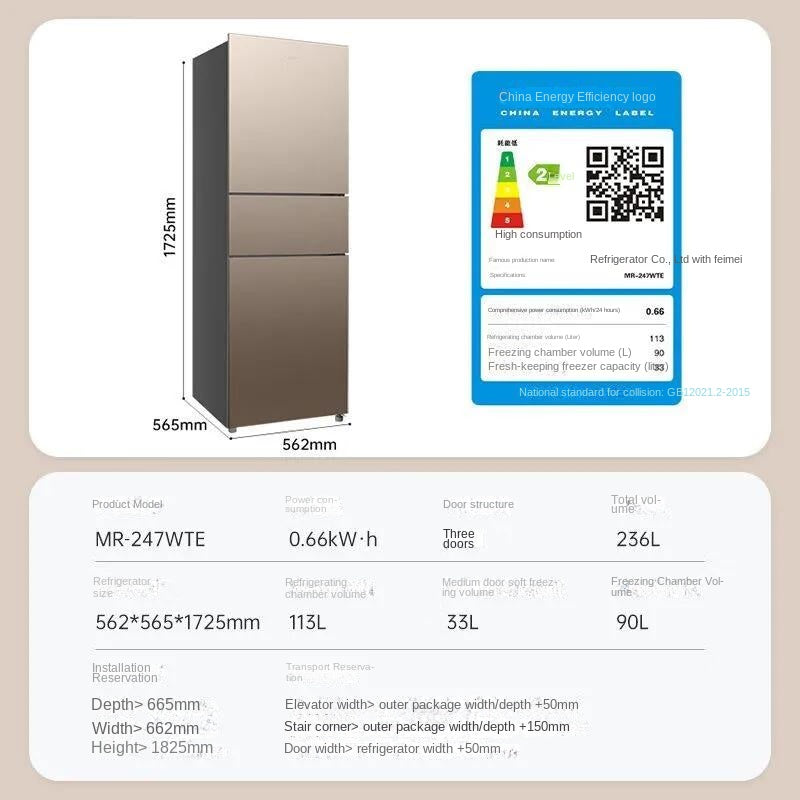 Midea Refrigerator 236L 3 doors no frost MR-247WTE 2class energy