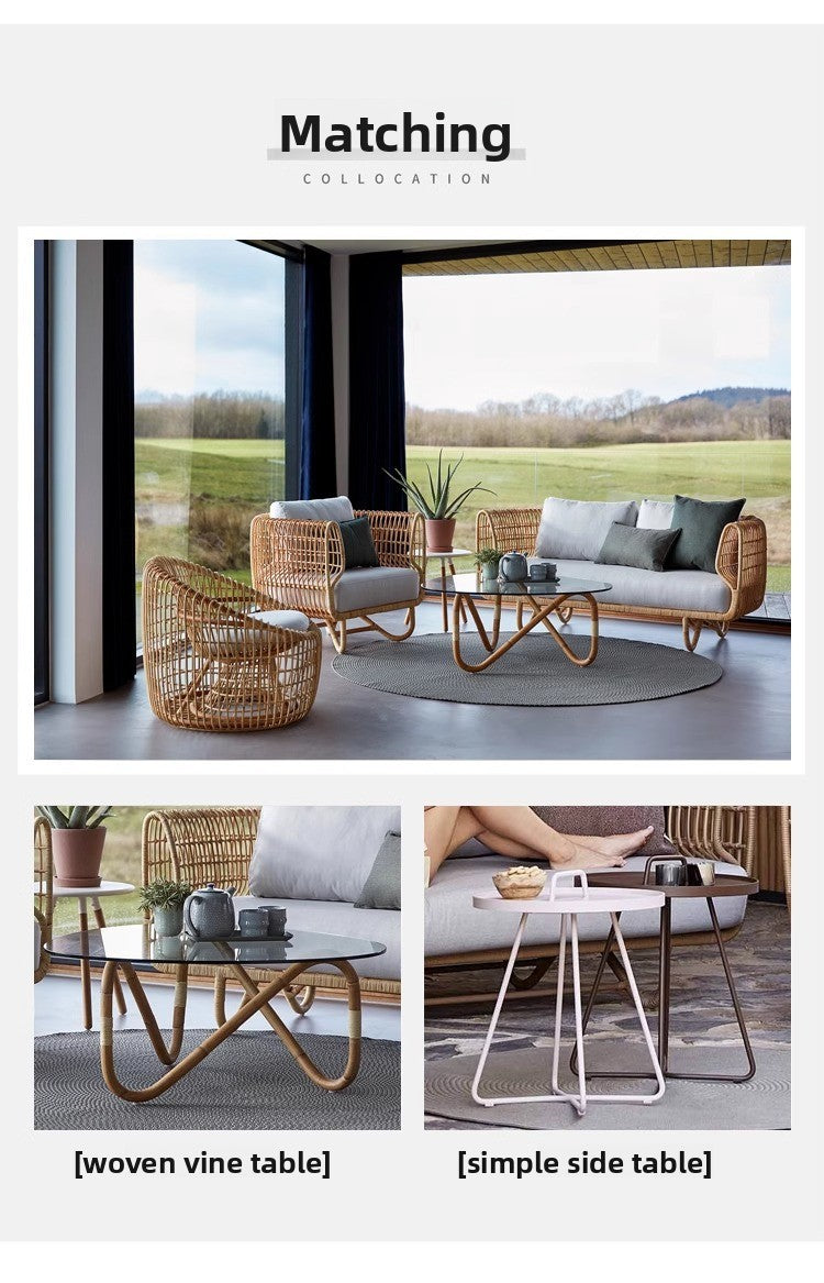 Outdoor Rattan Sofa and Coffee Table Set for Courtyard Garden Terrace Leisure Woven Rattan Chair Outdoor Waterproof Sunproof Sofa